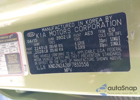 2015 Kia Soul z USA, uszkodzony, nr VIN KNDJN2A26F7810556